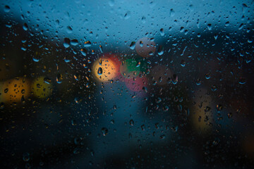 rainy days, rain drops on the window surface 