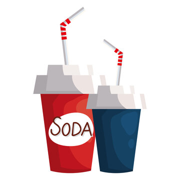 soda mugs with straw design of drink everage liquid and refreshment theme Vector illustration