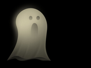 Creepy but fun transparent sheet ghost floating and wailing on a black background illustration.