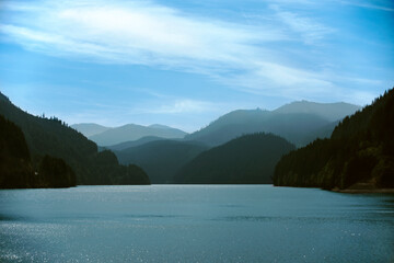 Layered Mountains over Lake