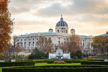 Museum of natural history and Grillparzer monument in Vienna, Austria