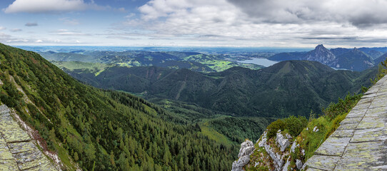 Panorama from the pre Alps from the Attersee till the Traunsee, seen from the the mountain station...