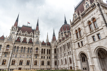 Fototapeta na wymiar The Hungarian Parliament building on a rainy fall day in Budapest, the capital of Hungary.