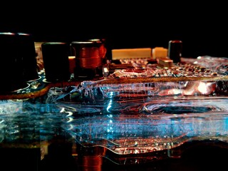 ice and electrical circuit illuminated in the dark like city lights in creative and abstract photography