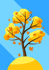Autumn tree with falling leaves.