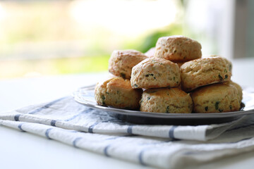 Freshly baked scones on a plate