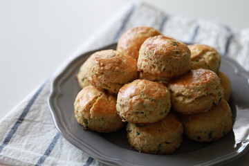 Freshly baked scones on a plate
