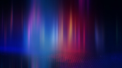 Neon abstract light rays on a dark background. Light effect, laser show, surface reflection. Ultraviolet radiation, nightclub. 3d illustration
