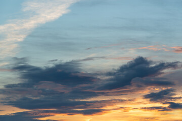 Beautiful sky with clouds at sunset, sky remplacement, nature background