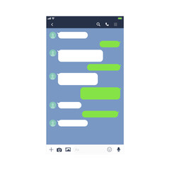 メッセージアプリのチャット履歴のスクリーンショットイラスト素材：文字スペースが空白の吹き出し付きテンプレート - 青背景 - obrazy, fototapety, plakaty