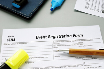 Business concept about Form 13748 Event Registration Form with inscription on the page.