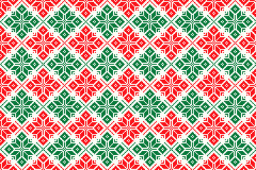 Winter Holiday Pixel Pattern. Seamless Christmas Star Ornament. Scheme for Knitted Sweater Pattern Design or Cross Stitch Embroidery.