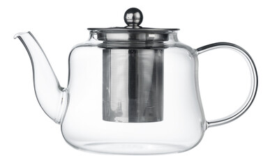 Empty glass teapot isolated on white background