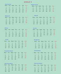 calendar for 2021 vector