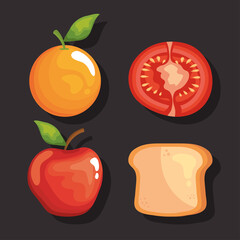 Breakfast orange apple tomato and apple design, food meal and fresh theme Vector illustration