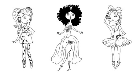 Fashionable girls in trendy outfits. Sketch. Vector illustration.