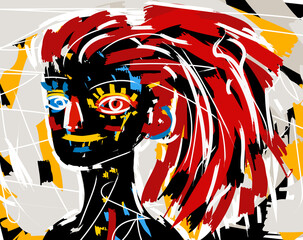 outsider art face portrait doodle graffiti cartoon - obrazy, fototapety, plakaty