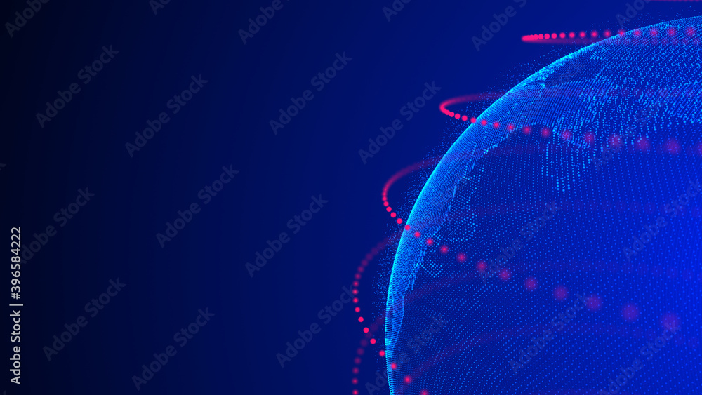 Poster global network connection. blue futuristic world map. concept of planet earth. 3d rendering.