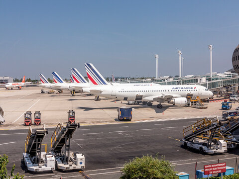 airfrance aircraft parks at the new Terminal of Charles de Gaulle airport in Paris, France