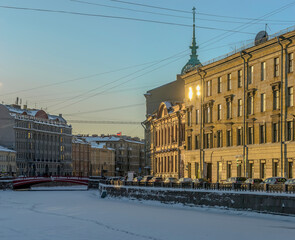 Walk on a sunny winter evening  in St. Petersburg.