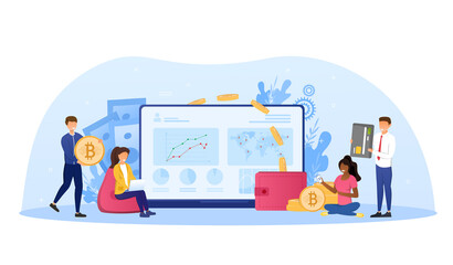 Cryptocurrency exchange. Blockchain technology, bitcoin, altcoins, cryptocurrency mining, finance, digital money market, cryptocoin wallet, crypto exchange Flat design vector illustration
