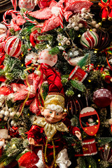 Close up for a Decorated Christmas tree.   Holiday Background.