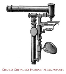 Charles Chevalier's Horizontal Microscope without reflecting optics and with an achromatic objective, developed in 1834 in Paris - France - obrazy, fototapety, plakaty