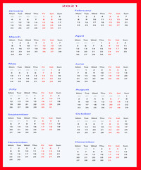 2021 new year calendar vector file. Week start Monday to Sunday. Adobe Illustrator CC 2020 EPS version Illustrator 10. 