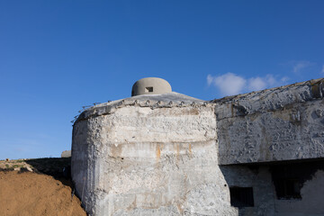 Detail of fortress and stronghold made of concrete. Defensive building from world war 2.