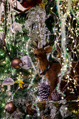 Close up for a Decorated Christmas tree.   Holiday Background.