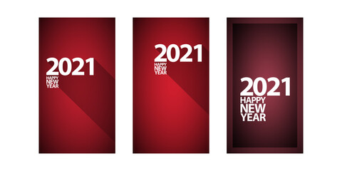 2021 Happy new year vertical banner background set or greeting card with text. vector 2021 new year numbers isolated on vertical red background. New year Stories design template set