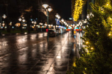 Helsinki, Finland November 30, 2020
Bright lights of the city in the evening before Christmas.