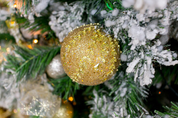 Elegant Christmas tree with golden balls