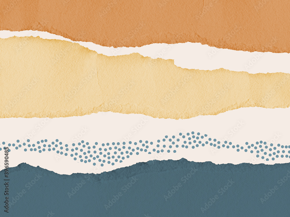 Poster abstract texture with torn deckled paper edges in earthy colors and dots. digital paper background.
