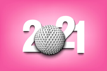 New Year numbers 2021 and golf ball on an isolated background. Creative design pattern for greeting card, banner, poster, flyer, party invitation, calendar. Vector illustration