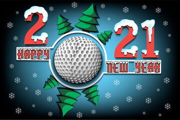 Abstract numbers 2021 and golf ball made of blots in grunge style. 2021 New Year on an isolated background. Design pattern. Vector illustration