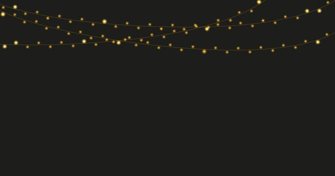 Gold flashing Christmas garlands. Looped 4K animation