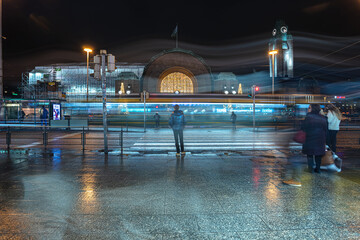 Helsinki, Finland November 30, 2020
Railway station building. During the pandemic, the statues are...