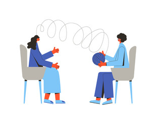 Mental health therapy session. Vector color flat.