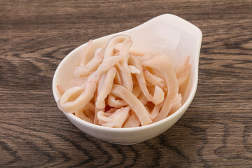 Marinated squid slices in the bowl