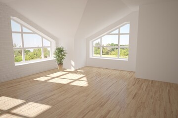 White empty room. Scandinavian interior design. 3D illustration