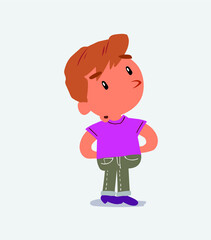  cartoon character of little boy on jeans doubting.