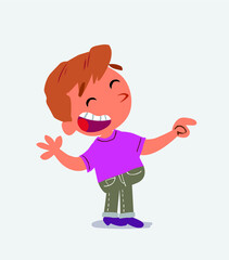 cartoon character of little boy on jeans laughing while pointing