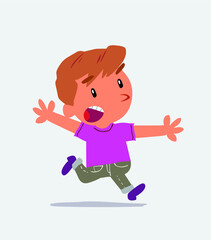  cartoon character of little boy on jeans running angry