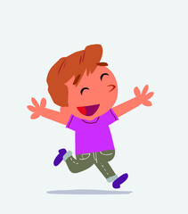  cartoon character of little boy on jeans running euphoric