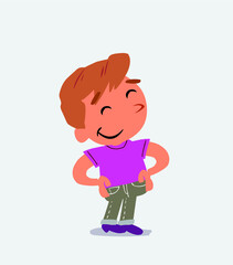 Satisfied cartoon character of little boy on jeans.