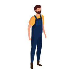 bearded worker with overalls character vector illustration design
