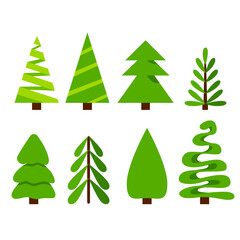 New year symbol green christmas tree on white isolated background flat design, cartoon. Green beauty, bright design, a symbol of the holiday.