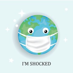 Masked Earth  funny illustration coronavirus planet poster