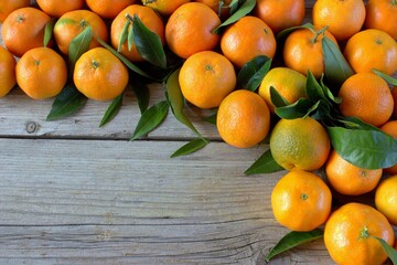 Fresh tangerines on a wooden board. food background.